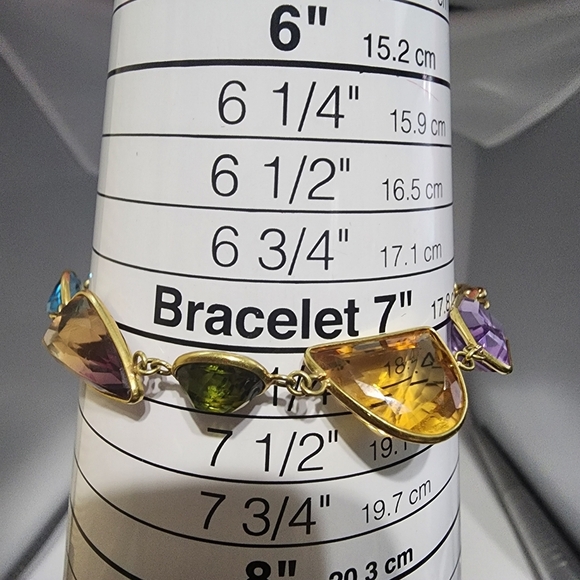 Vintage 18 Karat Gold Gemstone (Aqua, Sapphire, Topaz, & More) Bracelet (7") - Picture 10 of 10